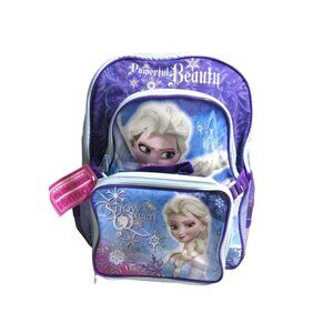 Frozen Elsa Snow Queen Powerful Beauty Purple BackPack Lunch Bag Kids 16 inch